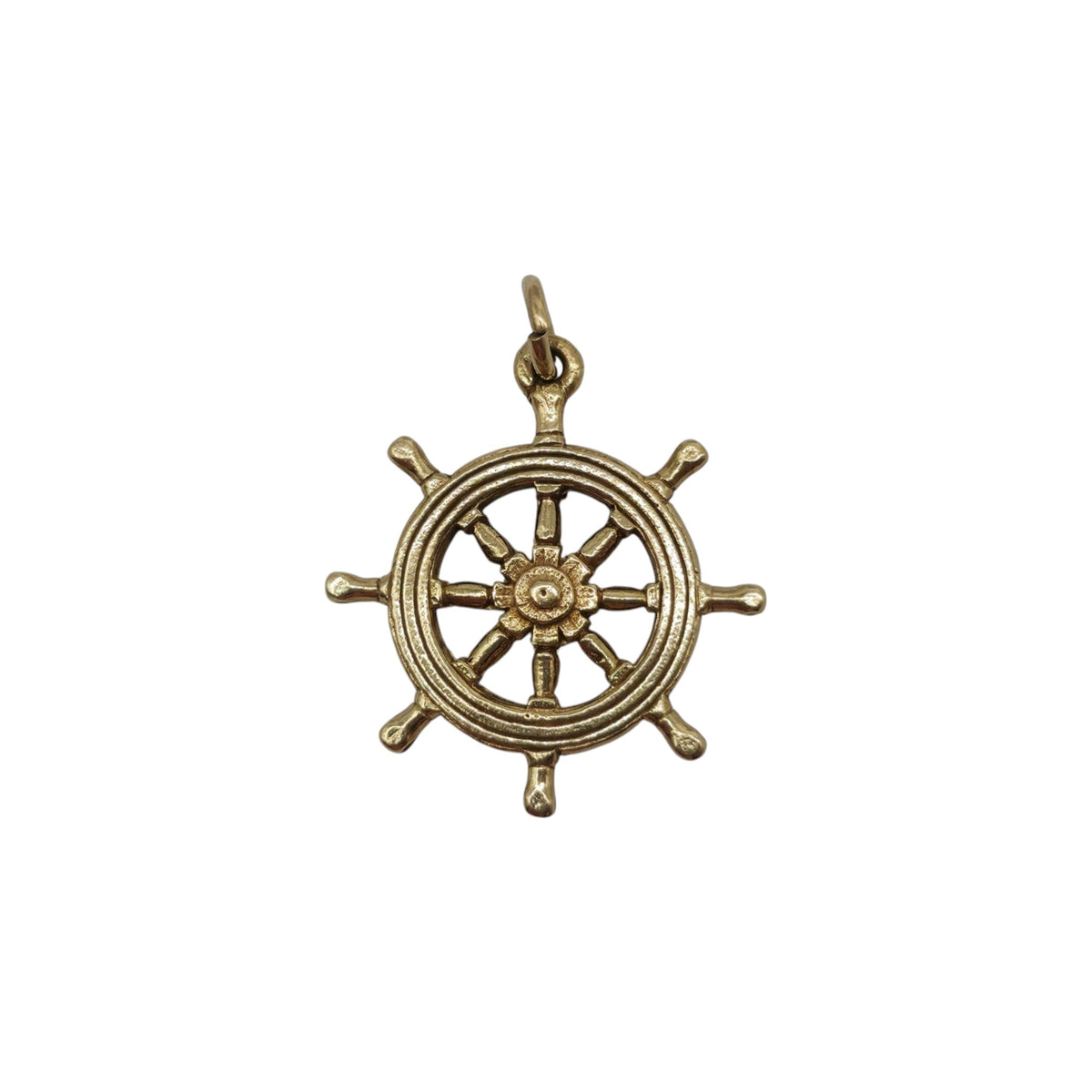 9ct 375 Yellow Gold Ship's Wheel Charm 1975 L 1.9 cm 2.6 g.