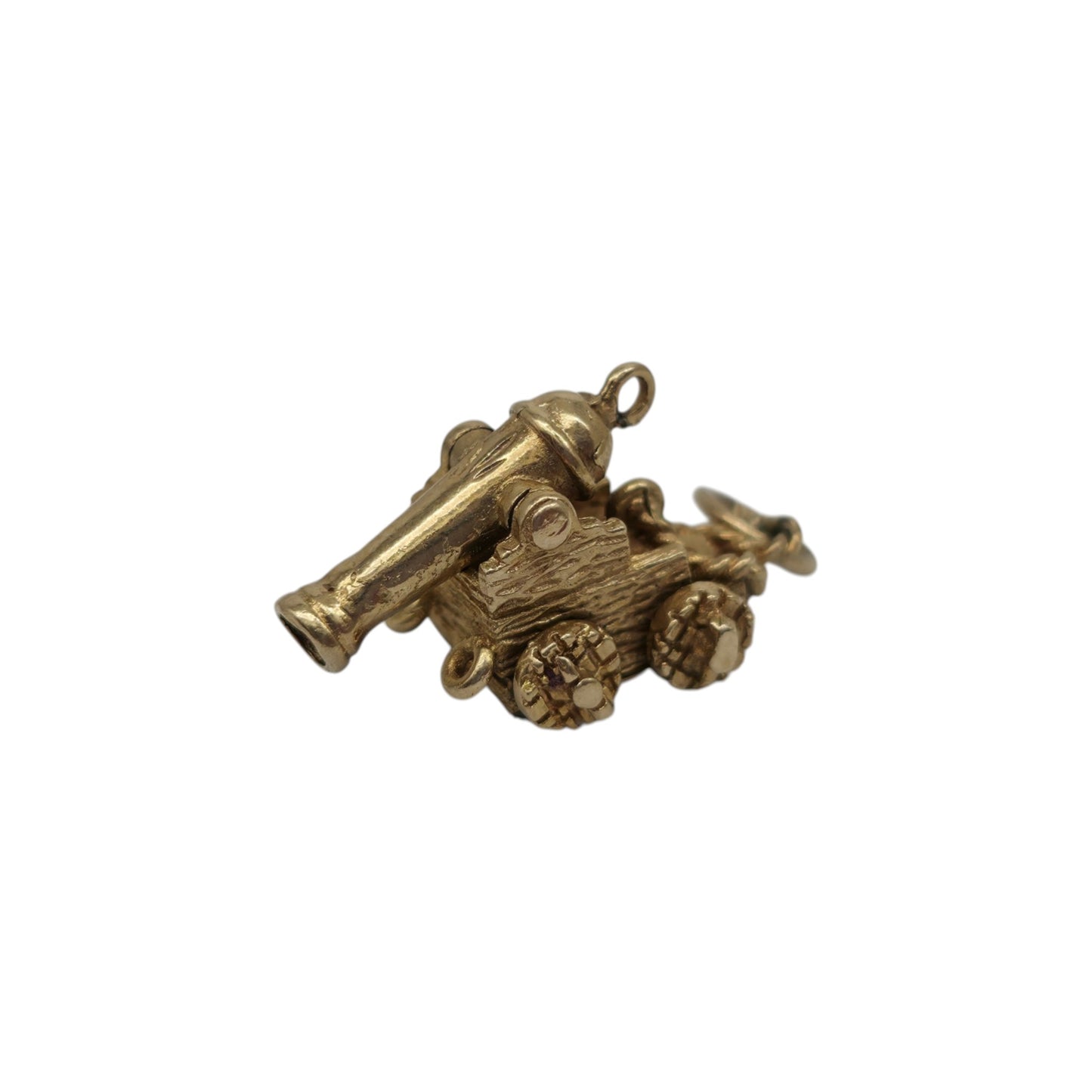 9ct 375 Yellow Gold Articulated Ship Cannon Charm 1969 L 1.7 cm 3.1 g.