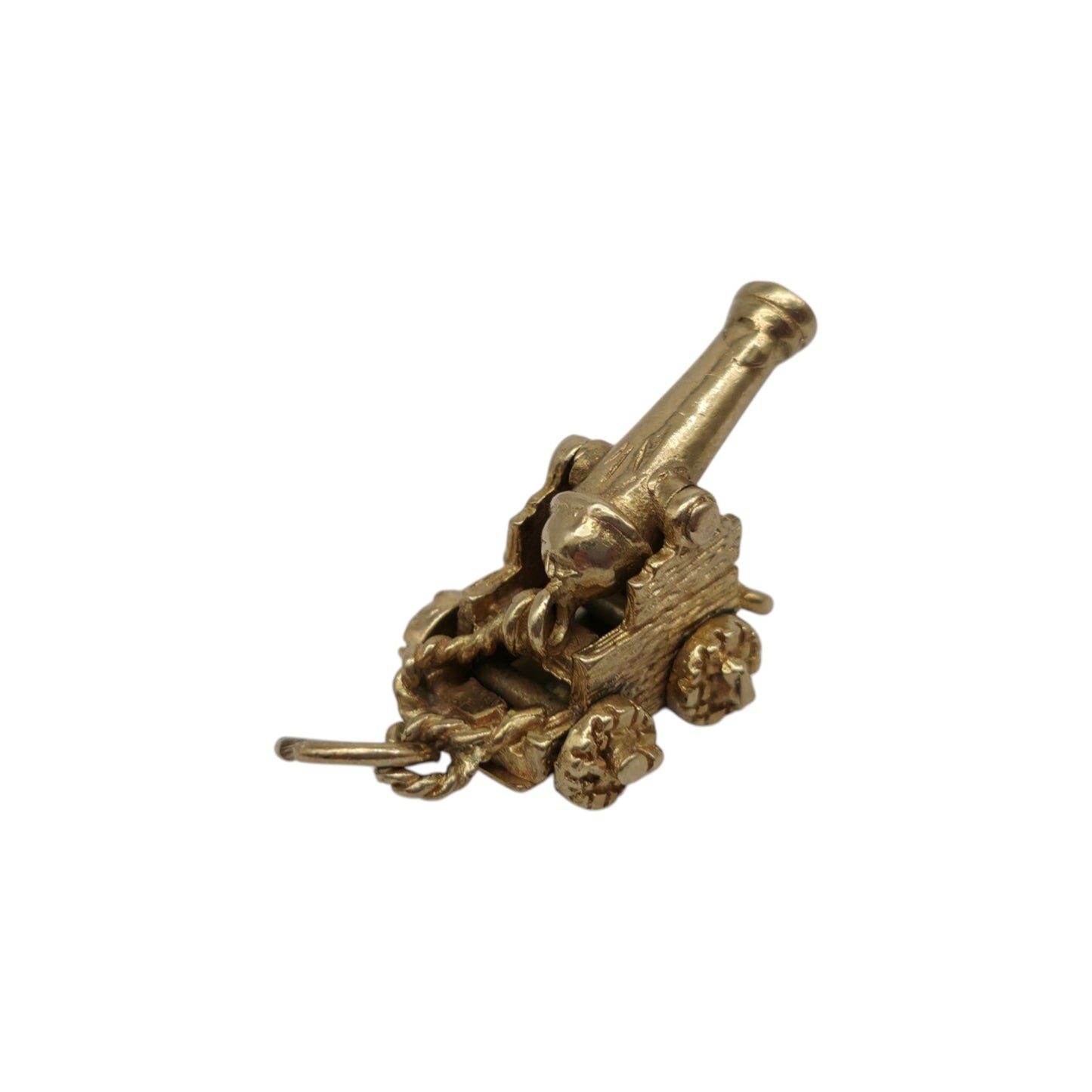 9ct 375 Yellow Gold Articulated Ship Cannon Charm 1969 L 1.7 cm 3.1 g.
