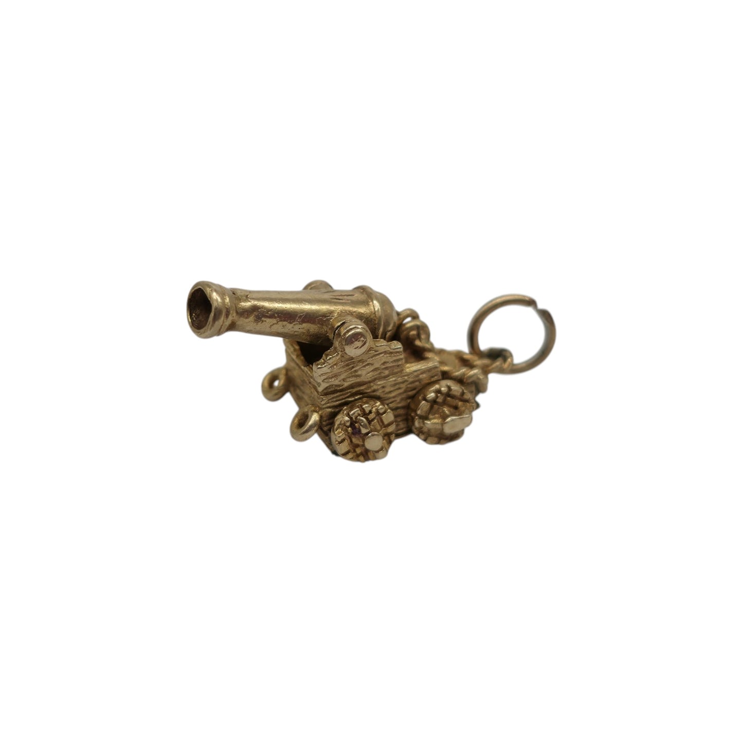 9ct 375 Yellow Gold Articulated Ship Cannon Charm 1969 L 1.7 cm 3.1 g.