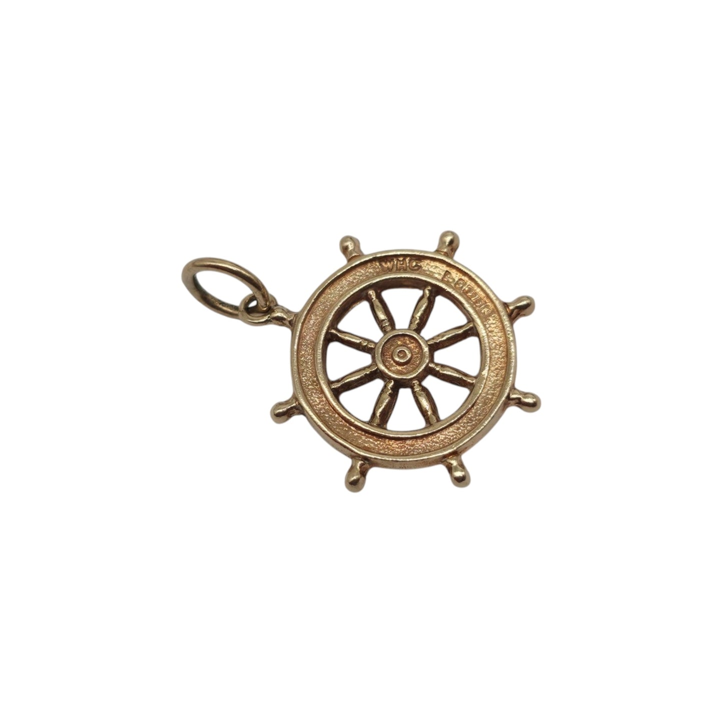 Chester 9ct 375 Yellow Gold Ship's Wheel Charm 1960 L 1.4 cm 0.7 g.