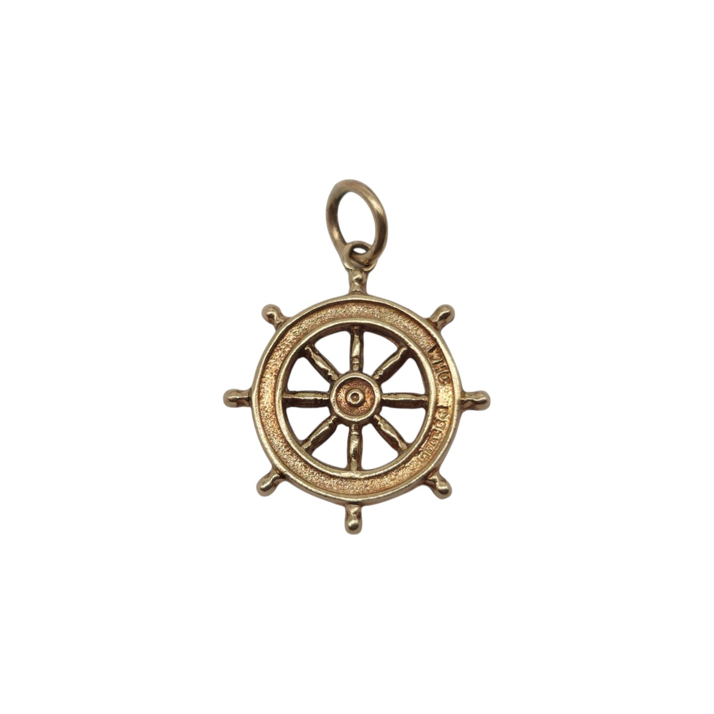 Chester 9ct 375 Yellow Gold Ship's Wheel Charm 1960 L 1.4 cm 0.7 g.