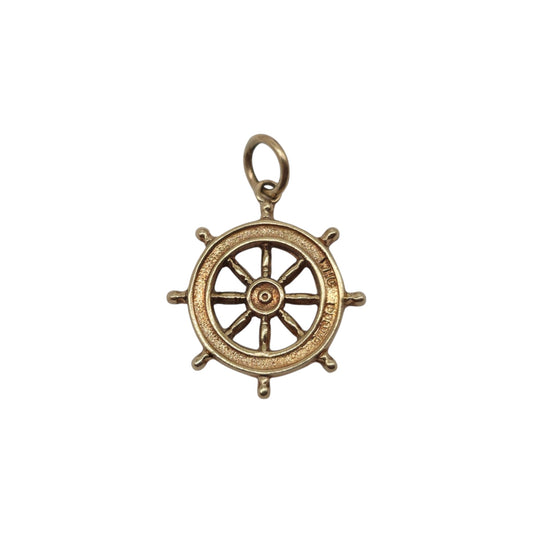 Chester 9ct 375 Yellow Gold Ship's Wheel Charm 1960 L 1.4 cm 0.7 g.
