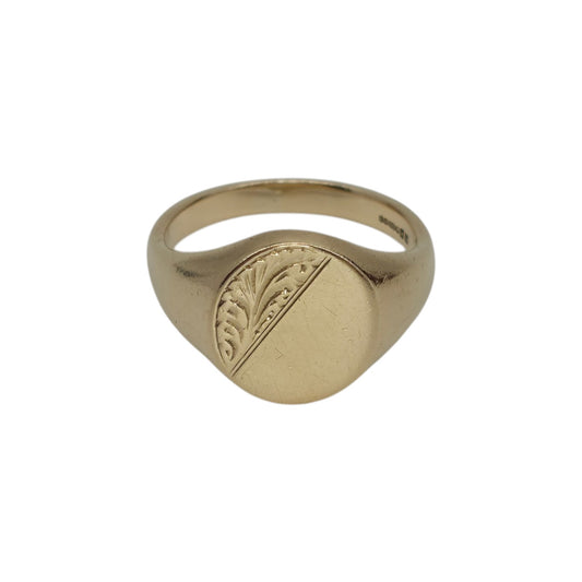 Heavy Gents 9ct 375 Yellow Gold Signet Ring 1995 Size X 10.1 g.