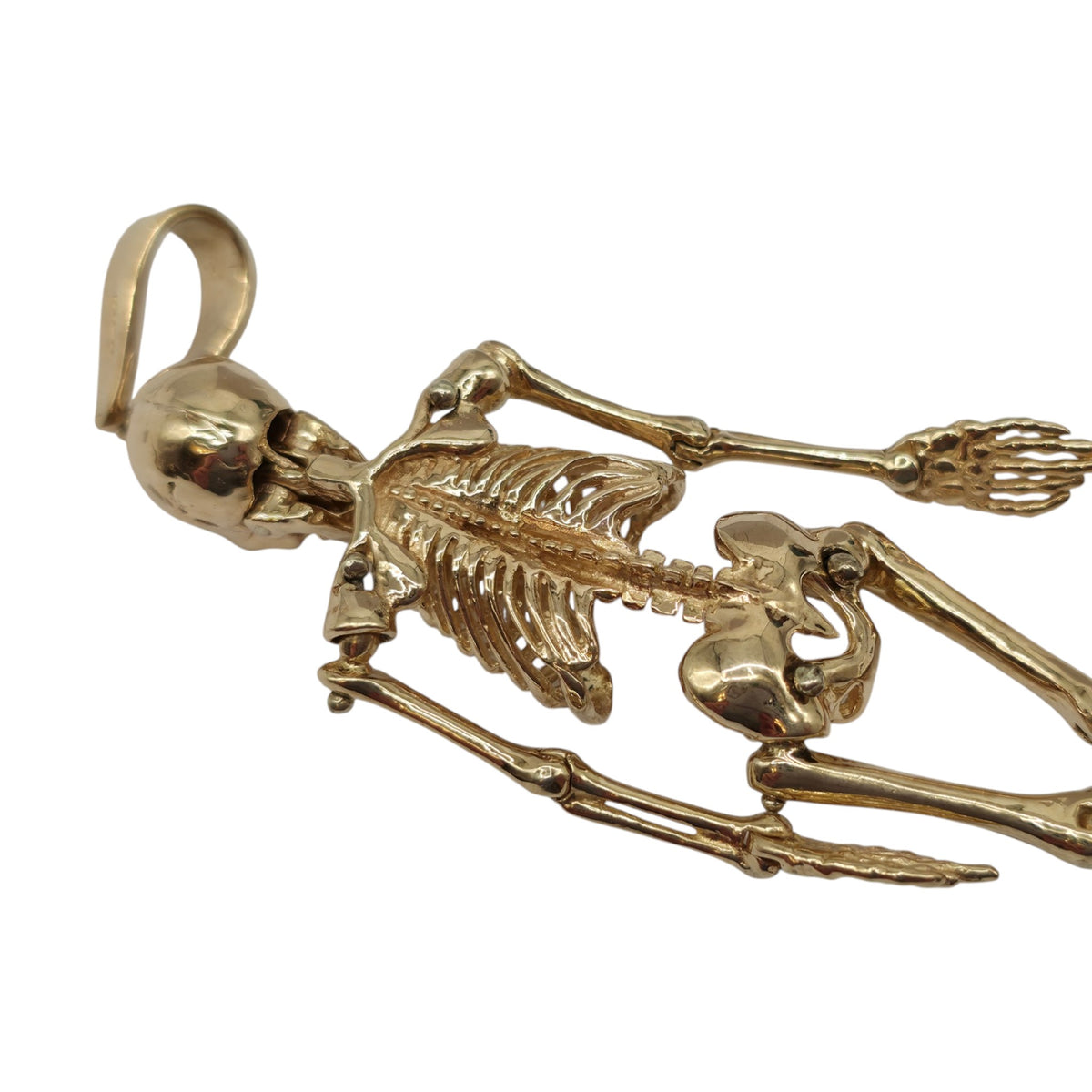 Stunning 9ct 375 Yellow Gold Articulated Skeleton Pendant 1993 L 10.1 cm 22.3 g.