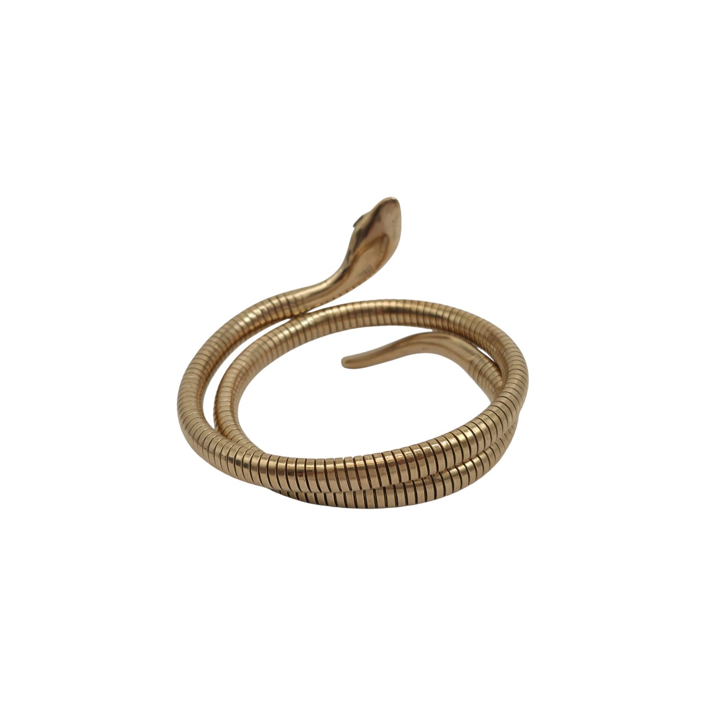 9ct 375 Yellow Gold Snake Bangle With Ruby Eyes 1966, 30.4 g.