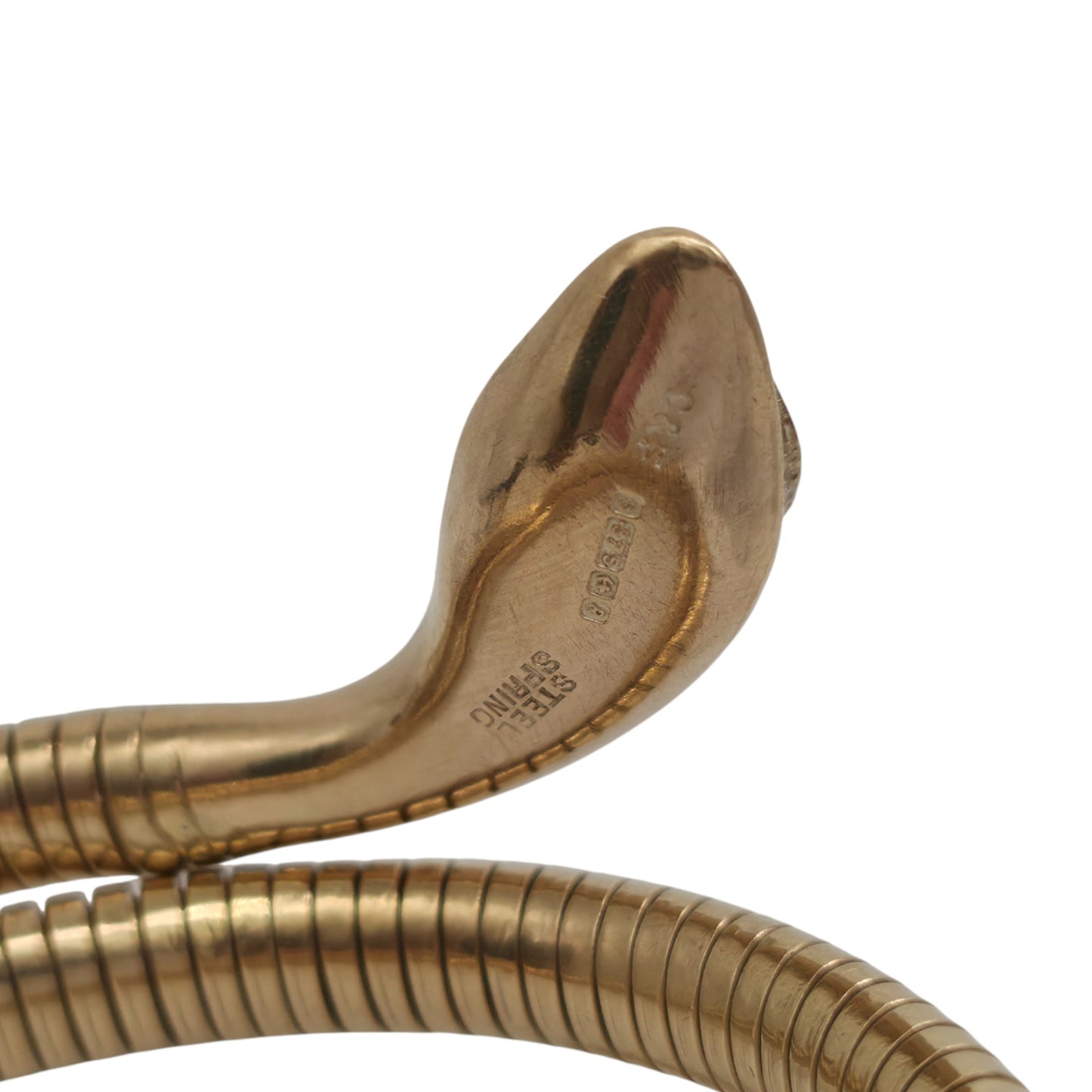 9ct 375 Yellow Gold Snake Bangle With Ruby Eyes 1966, 30.4 g.