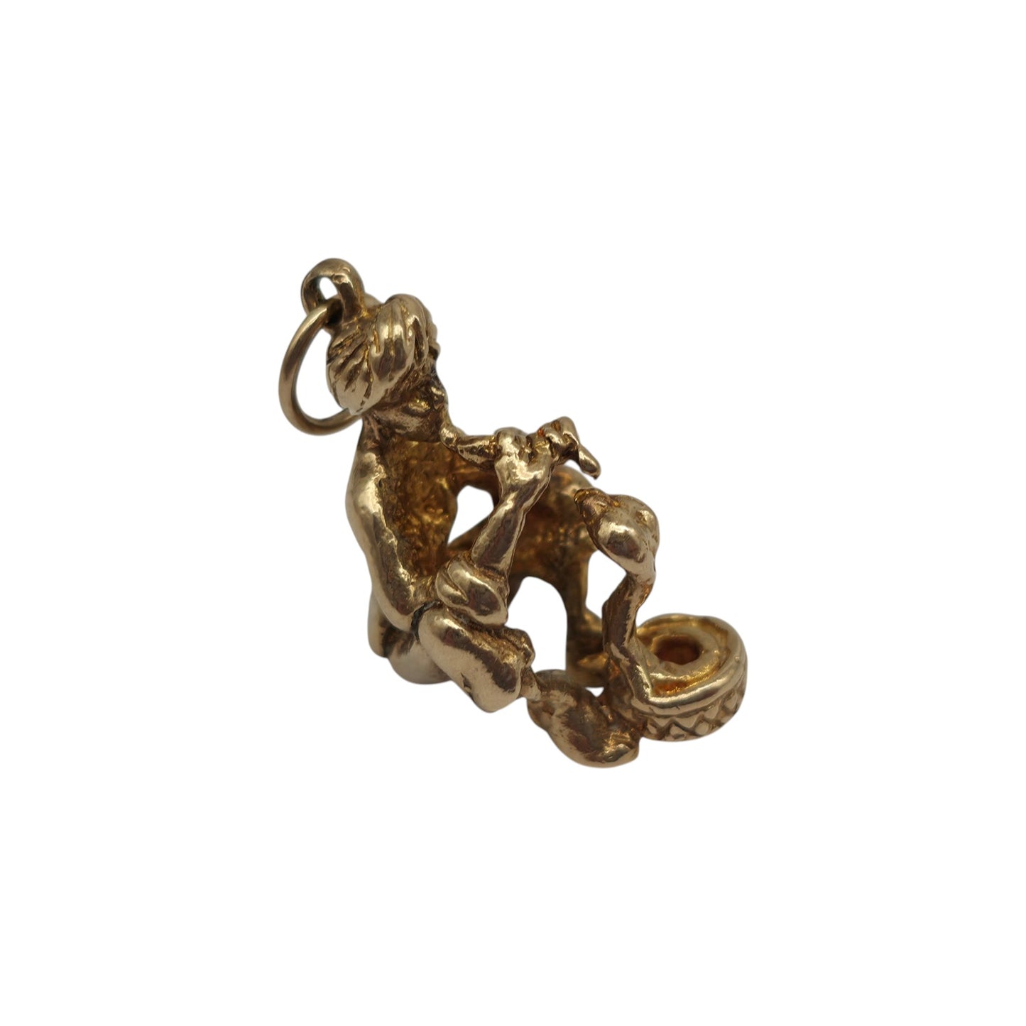 9ct 375 Yellow Gold Snake Charmer Charm 1964 L 1.8 cm 4.6 g.