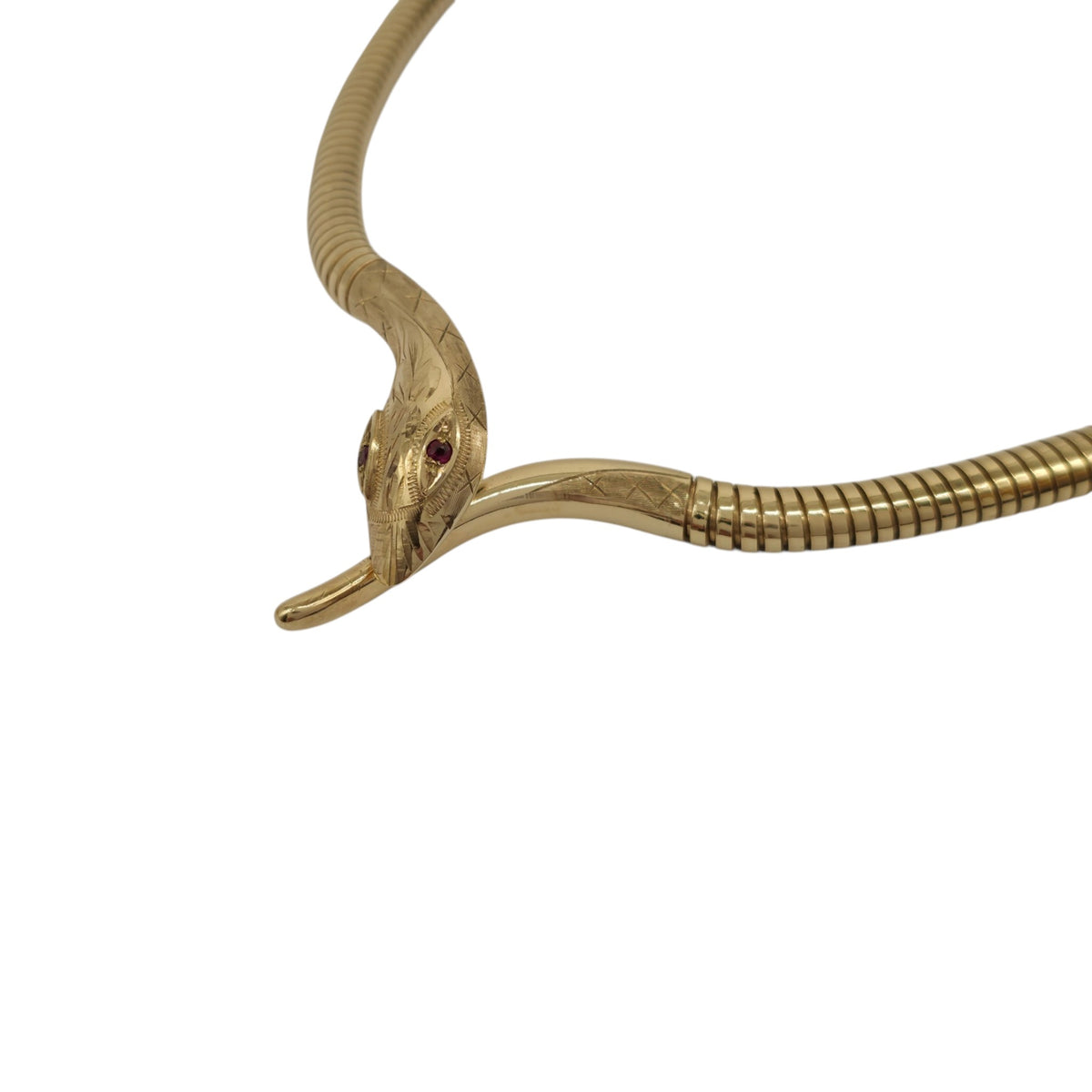 9ct 375 Yellow Gold Snake Necklace With Ruby Eyes 1989 L 41.5 cm 34.8 g.