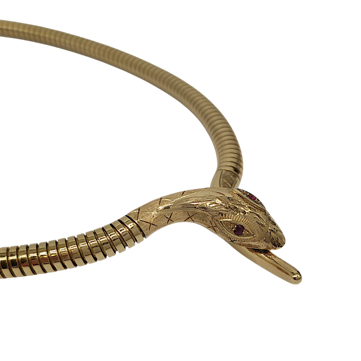 9ct 375 Yellow Gold Snake Necklace With Ruby Eyes 1989 L 41.5 cm 34.8 g.