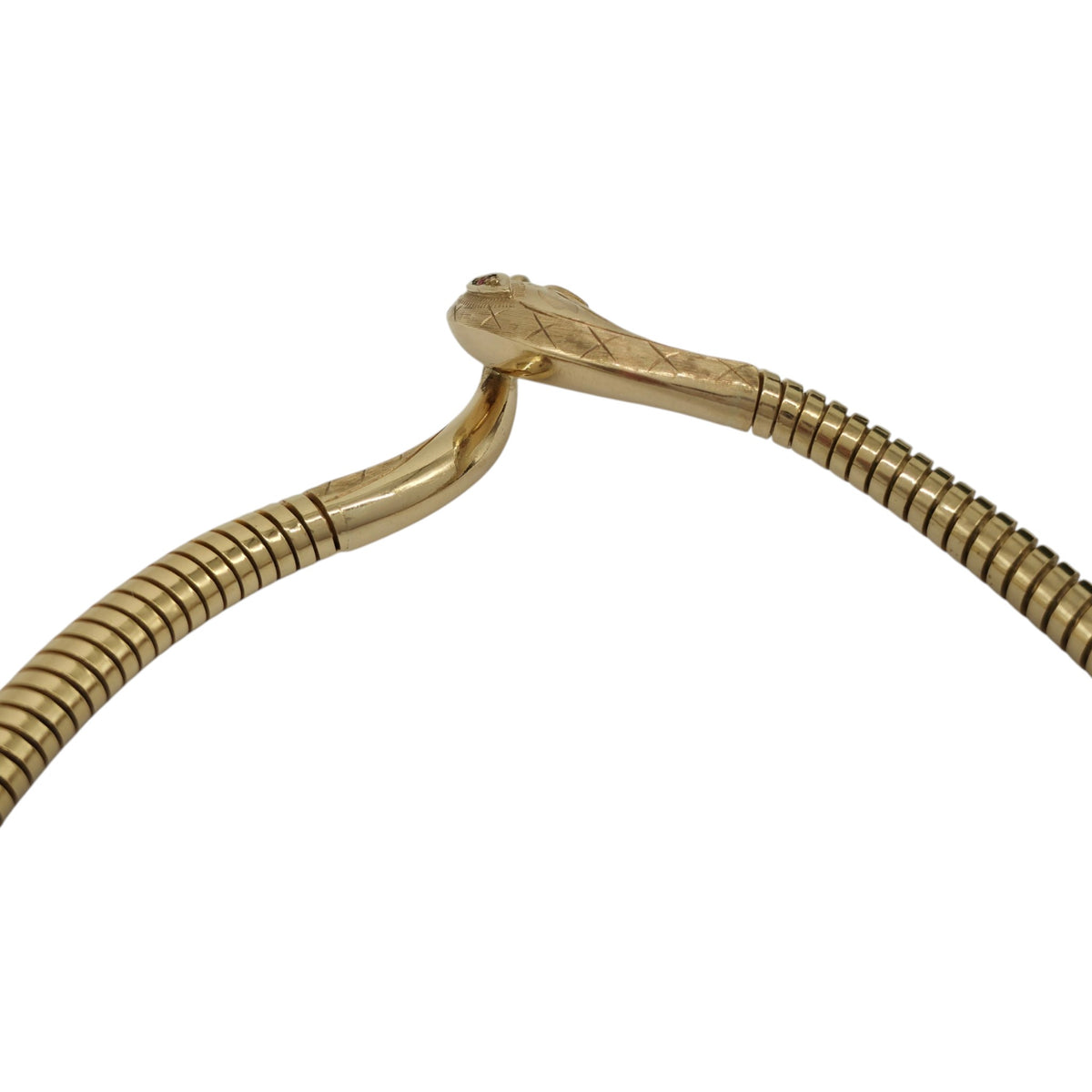 9ct 375 Yellow Gold Snake Necklace With Ruby Eyes 1989 L 41.5 cm 34.8 g.