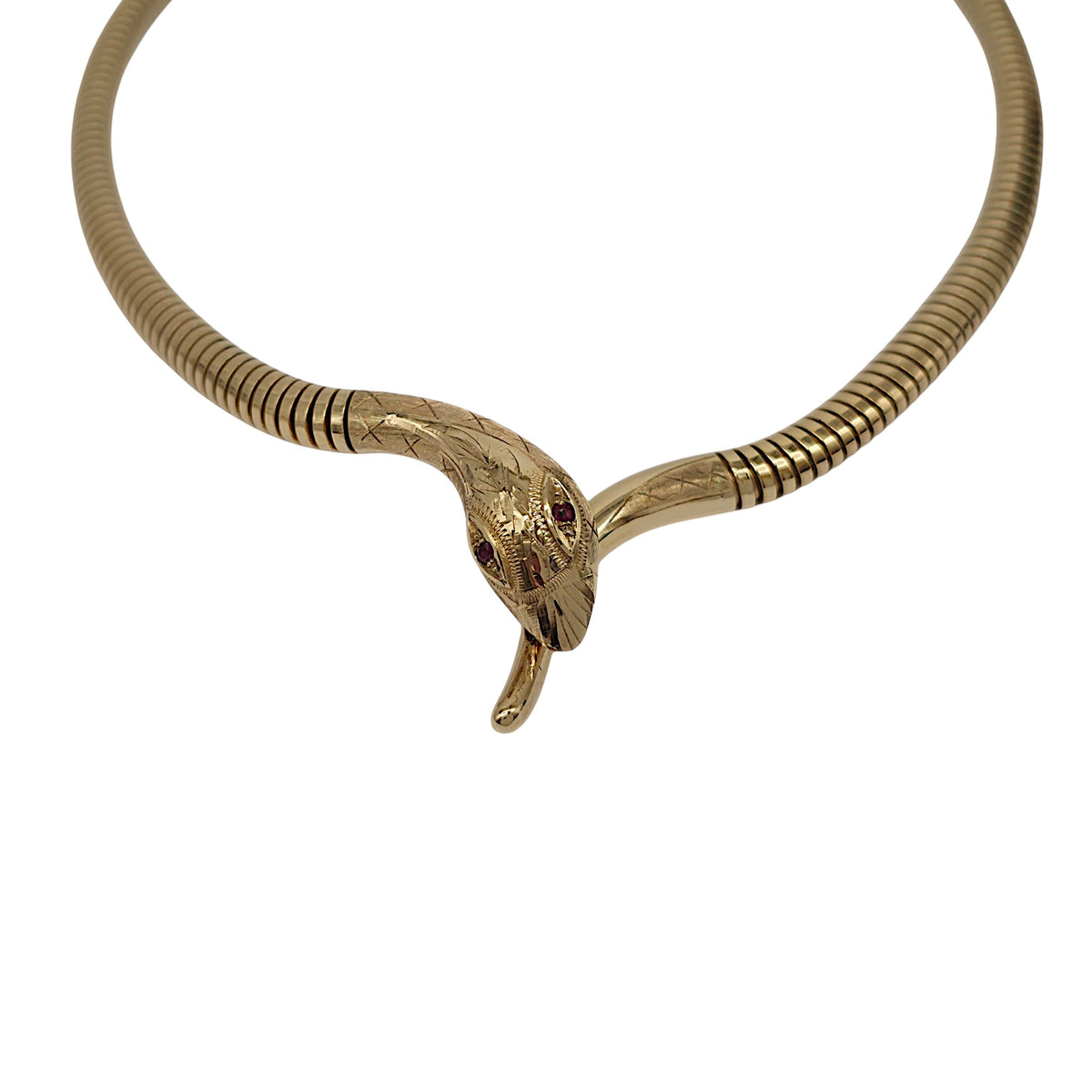9ct 375 Yellow Gold Snake Necklace With Ruby Eyes 1989 L 41.5 cm 34.8 g.