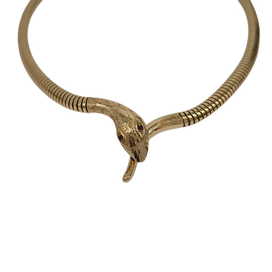9ct 375 Yellow Gold Snake Necklace With Ruby Eyes 1989 L 41.5 cm 34.8 g.