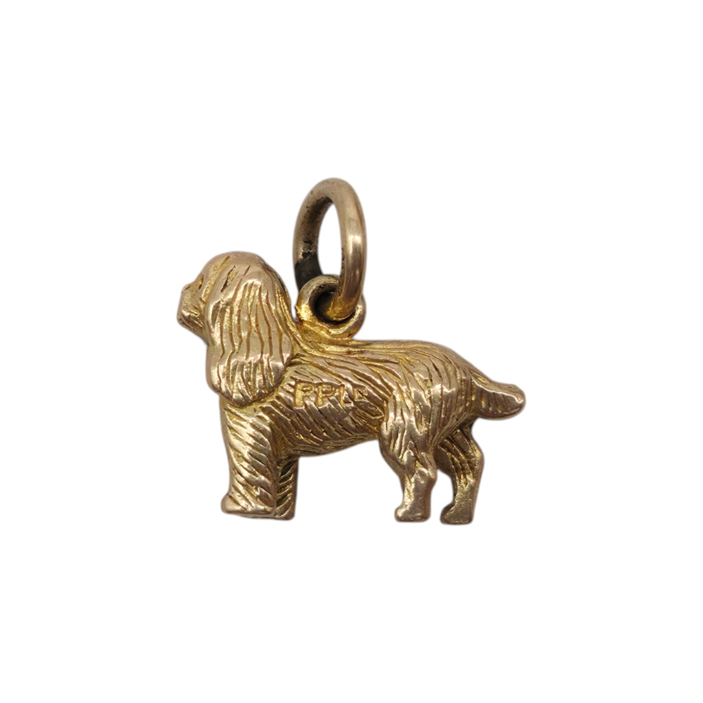 9ct 375 Yellow Gold Spaniel Dog Charm 1950 L 1.2 cm 1.5 g.
