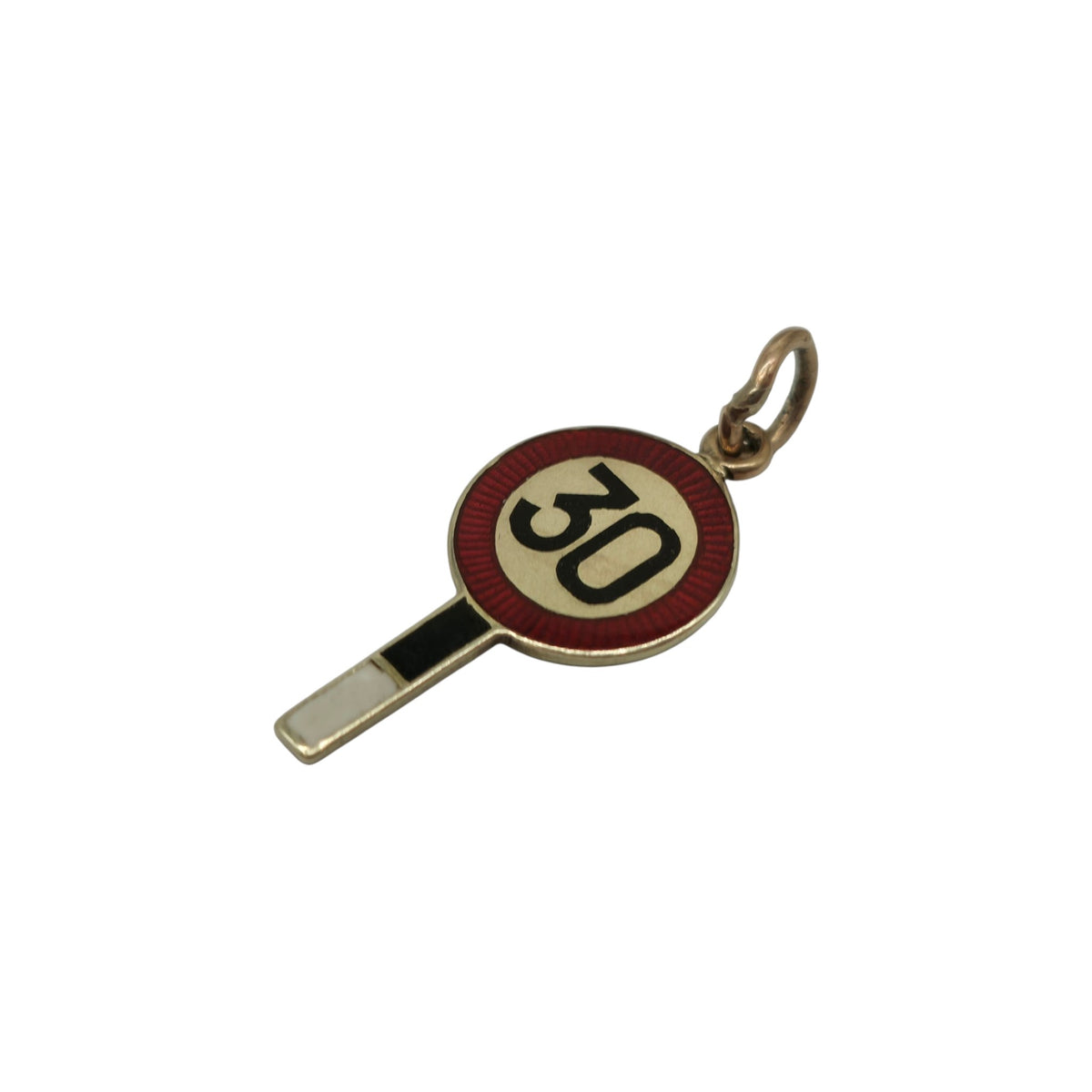 Rare 9ct 375 Yellow Gold & Enamel Speed Limit Sign Charm 1948 L 1.8 cm 1.0 g.