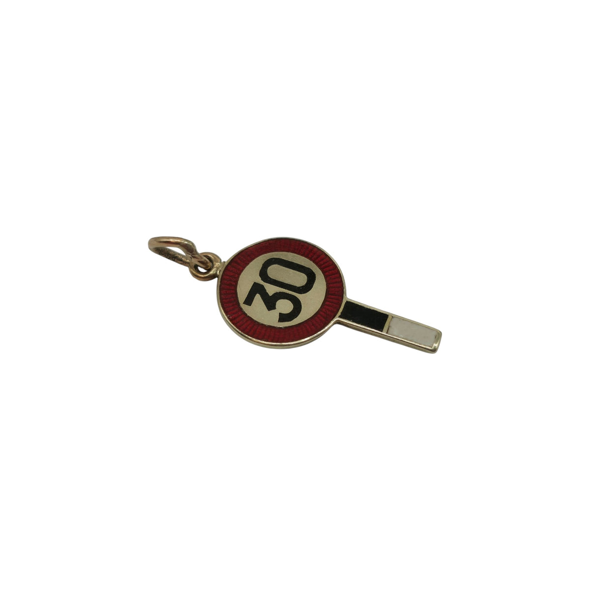 Rare 9ct 375 Yellow Gold & Enamel Speed Limit Sign Charm 1948 L 1.8 cm 1.0 g.