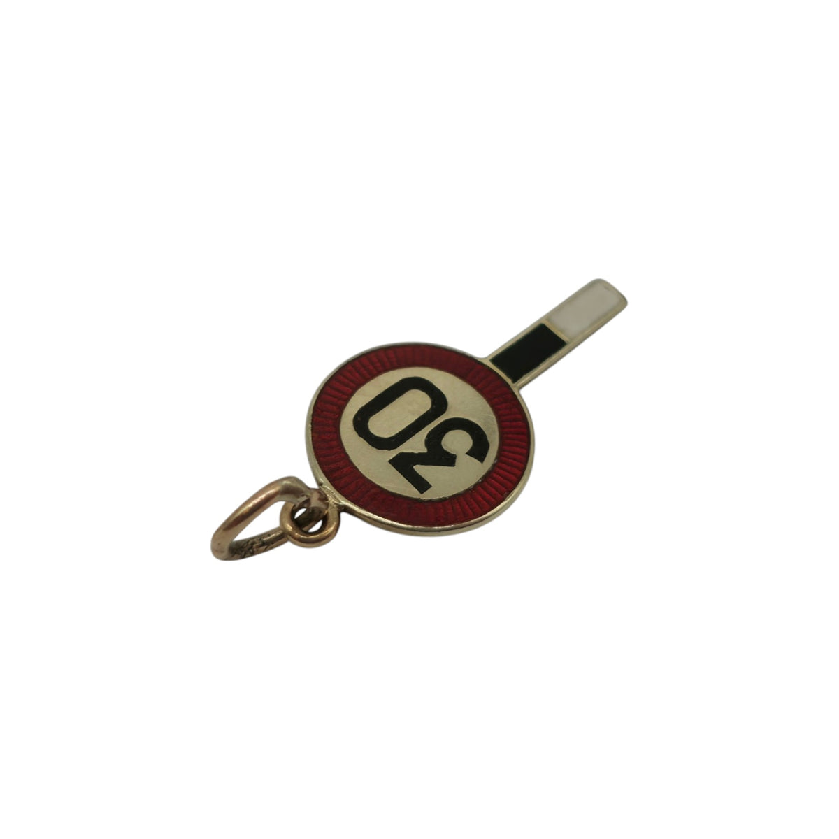Rare 9ct 375 Yellow Gold & Enamel Speed Limit Sign Charm 1948 L 1.8 cm 1.0 g.