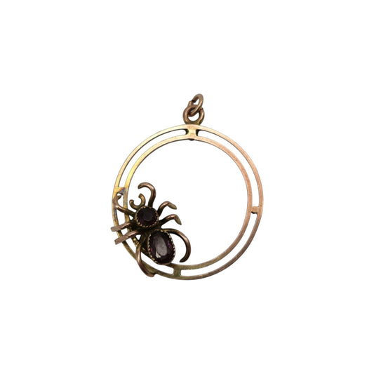 Antique 9ct Rose Gold Spider Charm With Amethysts