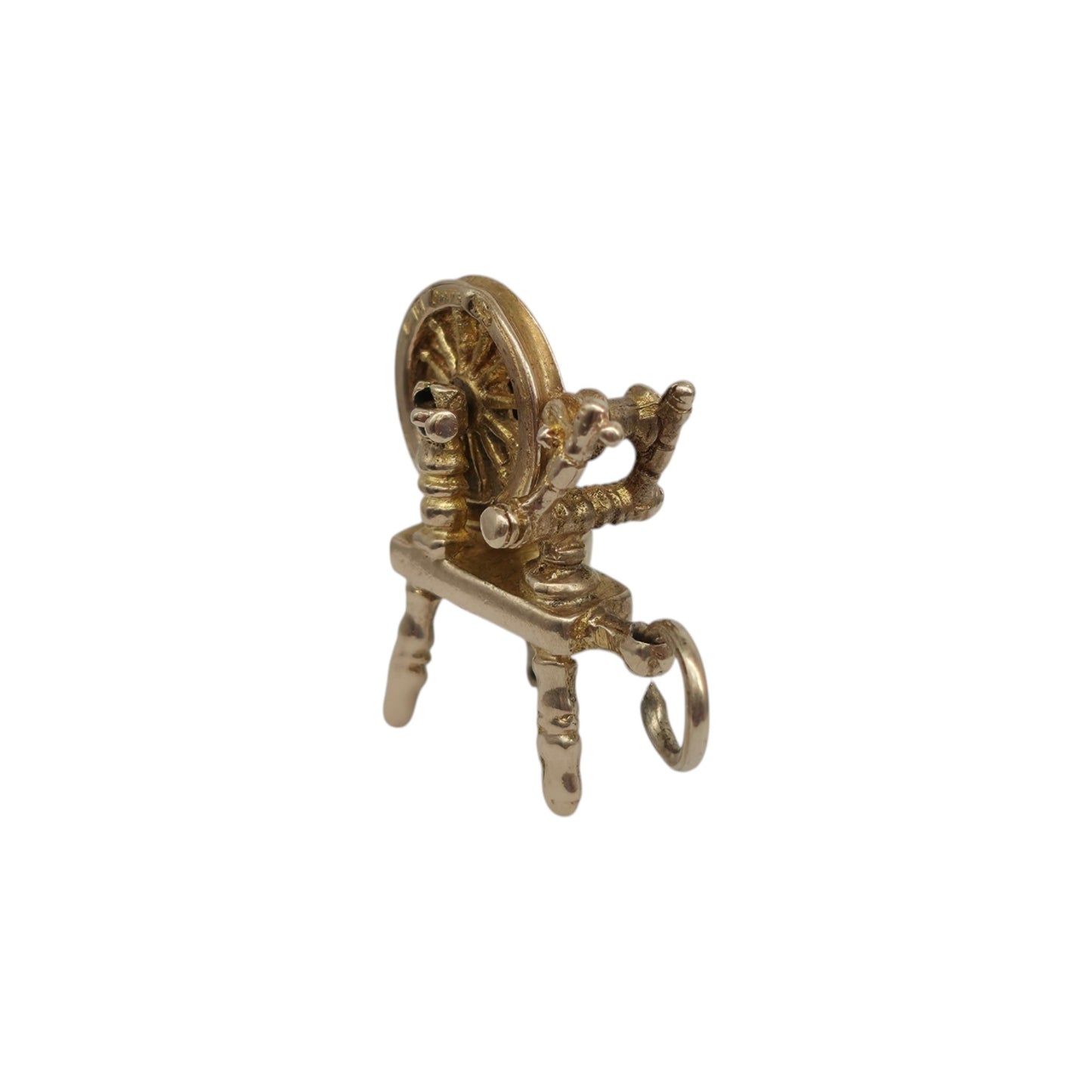 9ct 375 Yellow Gold Articulated Spinning Wheel Charm c.1960's L 1.7 cm 2.3 g.