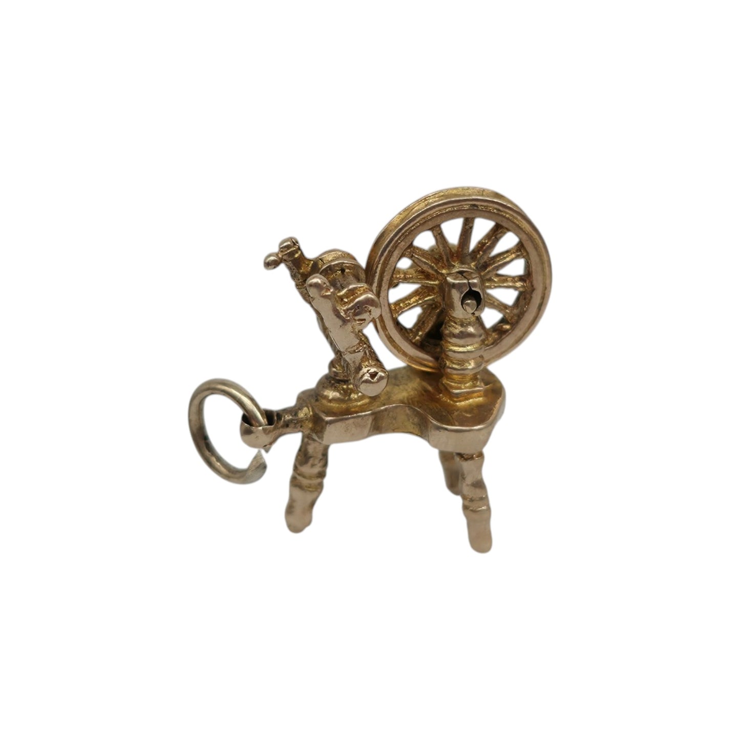 9ct 375 Yellow Gold Articulated Spinning Wheel Charm c.1960's L 1.7 cm 2.3 g.