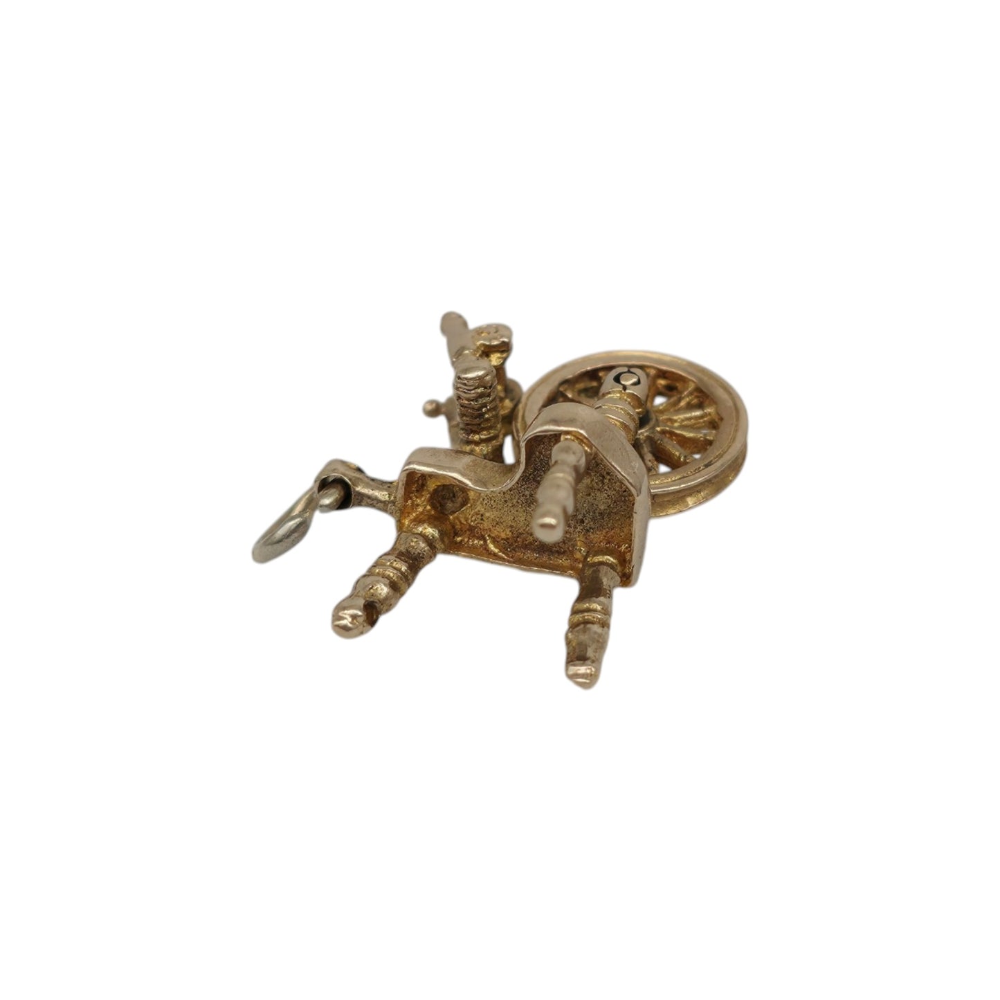 9ct 375 Yellow Gold Articulated Spinning Wheel Charm c.1960's L 1.7 cm 2.3 g.