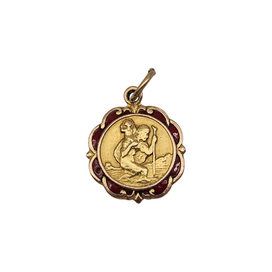 pre-owned 9ct gold &amp; enamel St Christopher Charm