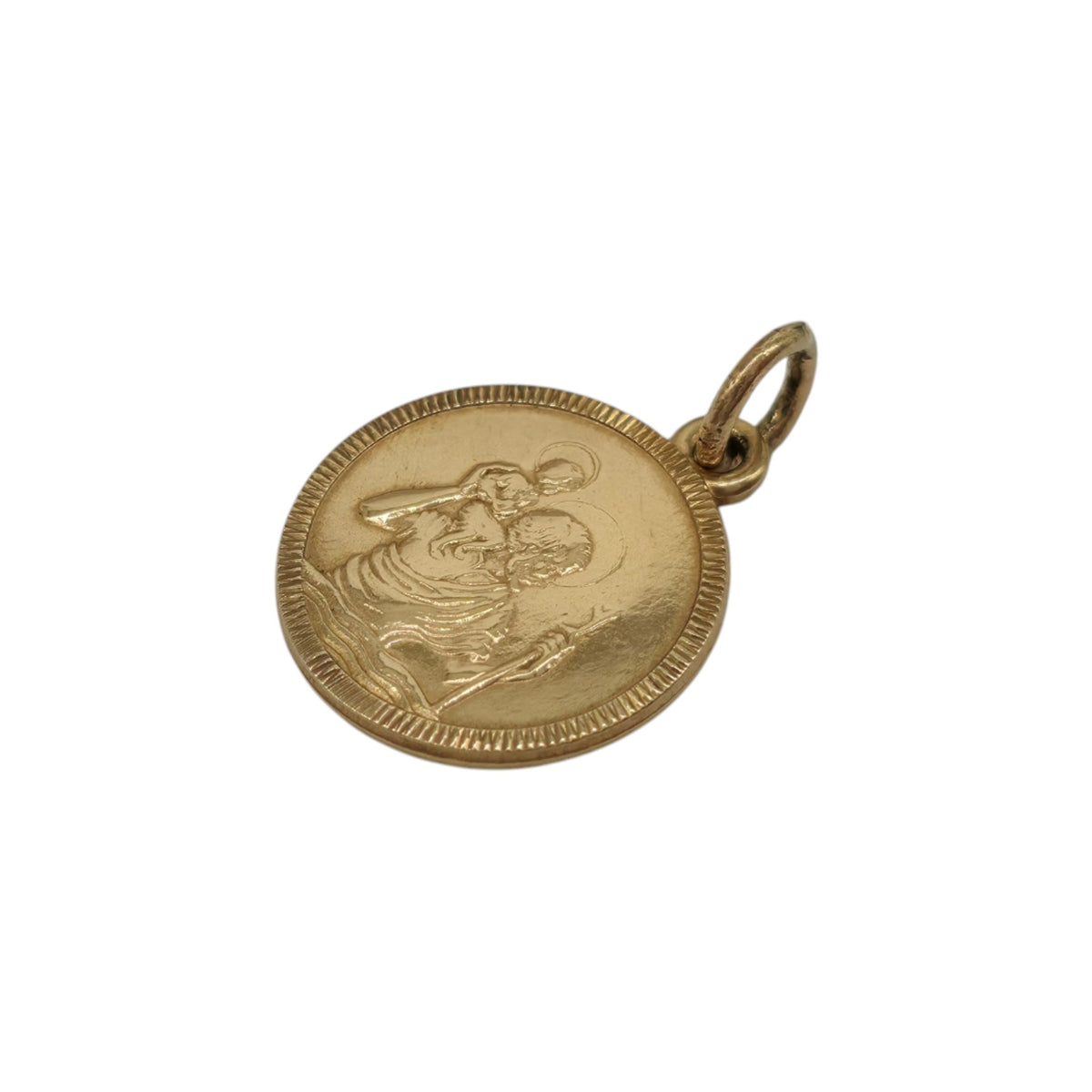 9ct 375 Yellow Gold St Christopher Charm 1981 L 1.3 cm 1.3 g.