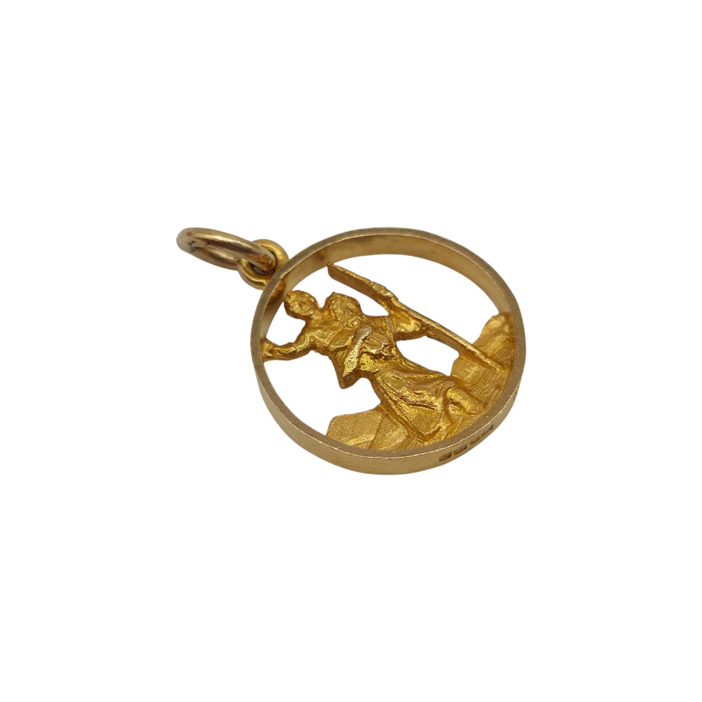 9ct 375 Yellow Gold St Christopher Charm 1965 L 1.5 cm 1.7 g.