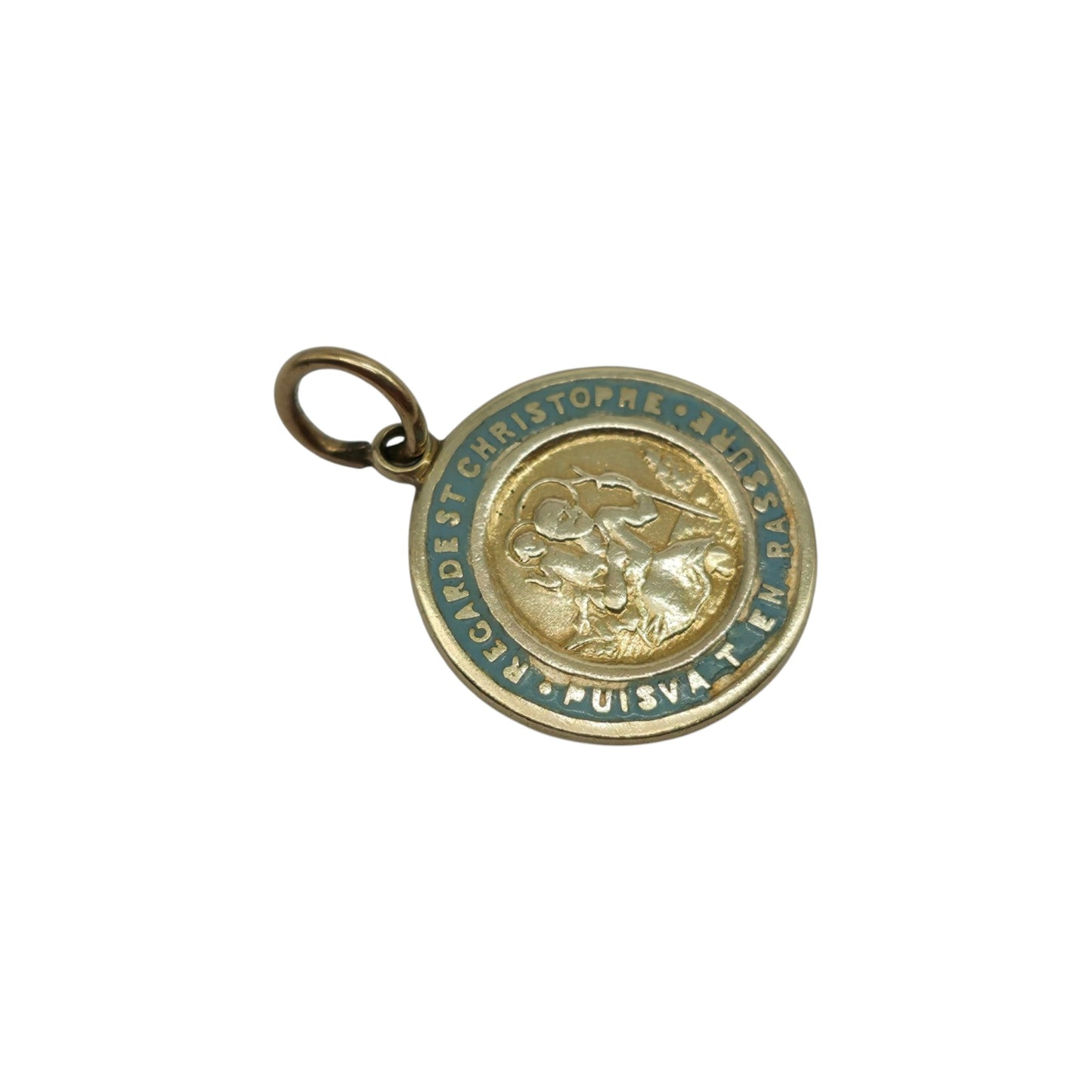 9ct Yellow Gold & Enamel St Christopher Charm c.1960's L 1.4 cm 1.7 g.