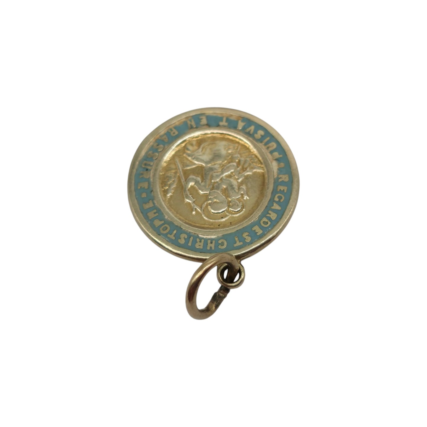 9ct Yellow Gold & Enamel St Christopher Charm c.1960's L 1.4 cm 1.7 g.