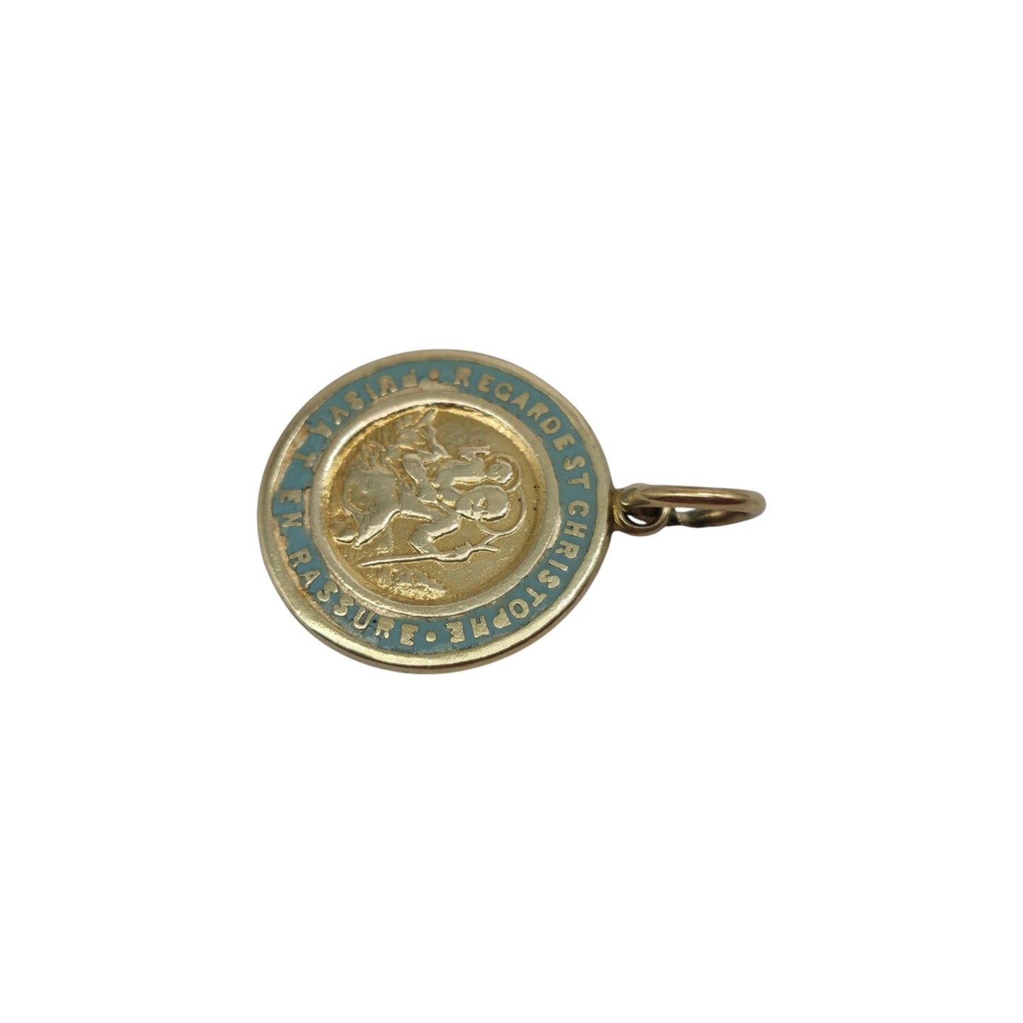 9ct Yellow Gold & Enamel St Christopher Charm c.1960's L 1.4 cm 1.7 g.