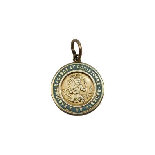 9ct Yellow Gold & Enamel St Christopher Charm c.1960's L 1.4 cm 1.7 g.