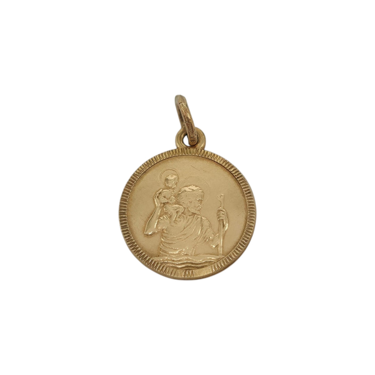 9ct 375 Yellow Gold St Christopher Charm 1981 L 1.3 cm 1.3 g.