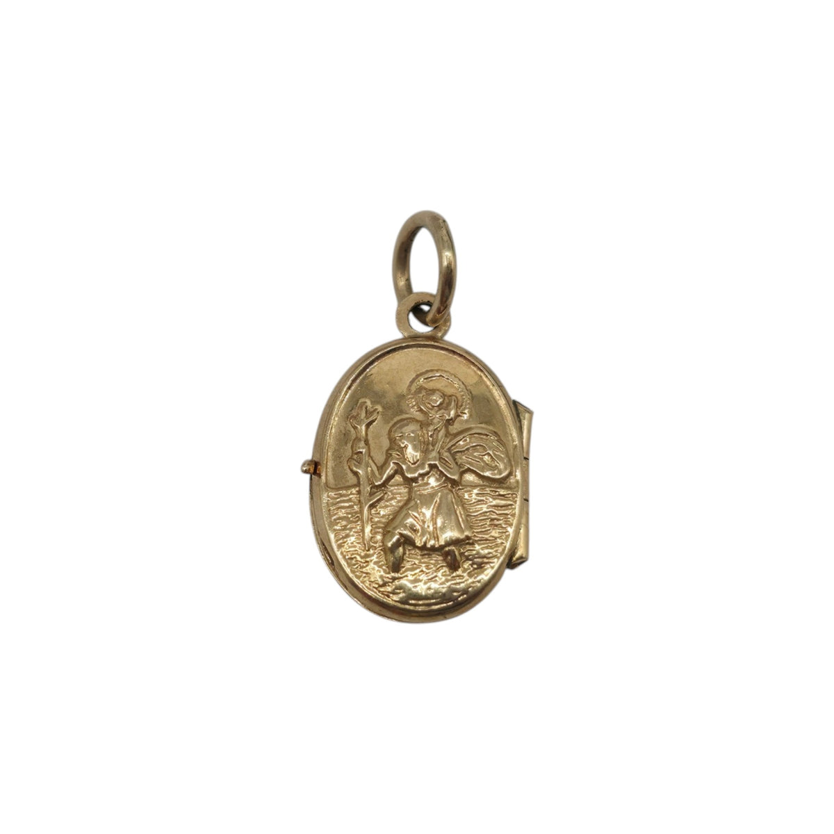 9ct Yellow Gold St Christopher Photo Locket Charm Pendant L 1.3 cm 0.8 g.