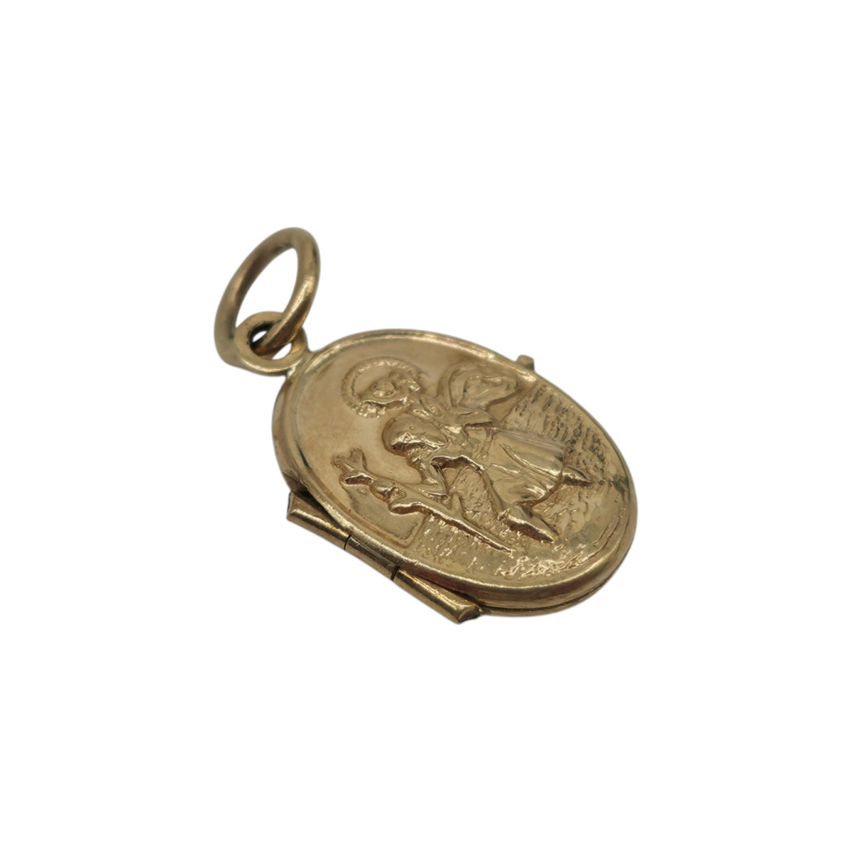 9ct Yellow Gold St Christopher Photo Locket Charm Pendant L 1.3 cm 0.8 g.