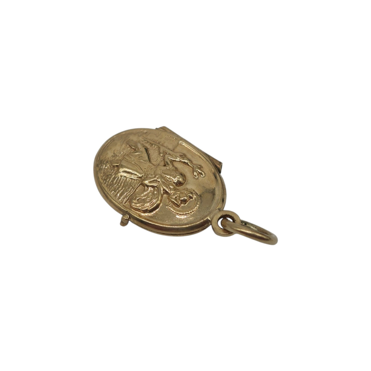 9ct Yellow Gold St Christopher Photo Locket Charm Pendant L 1.3 cm 0.8 g.