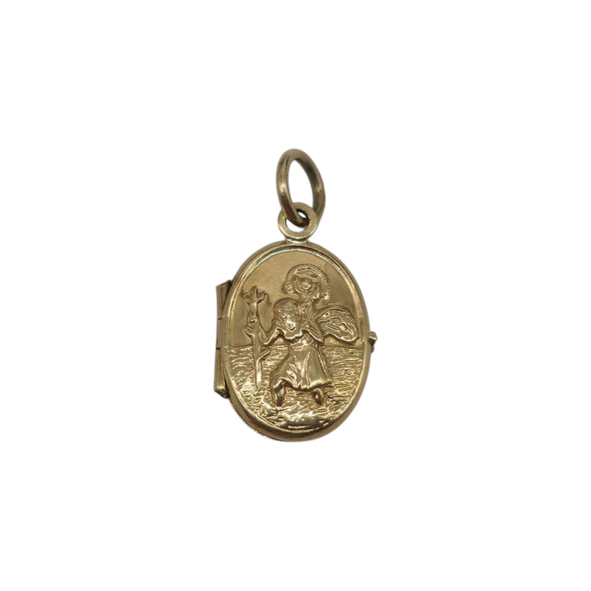 9ct Yellow Gold St Christopher Photo Locket Charm Pendant L 1.3 cm 0.8 g.