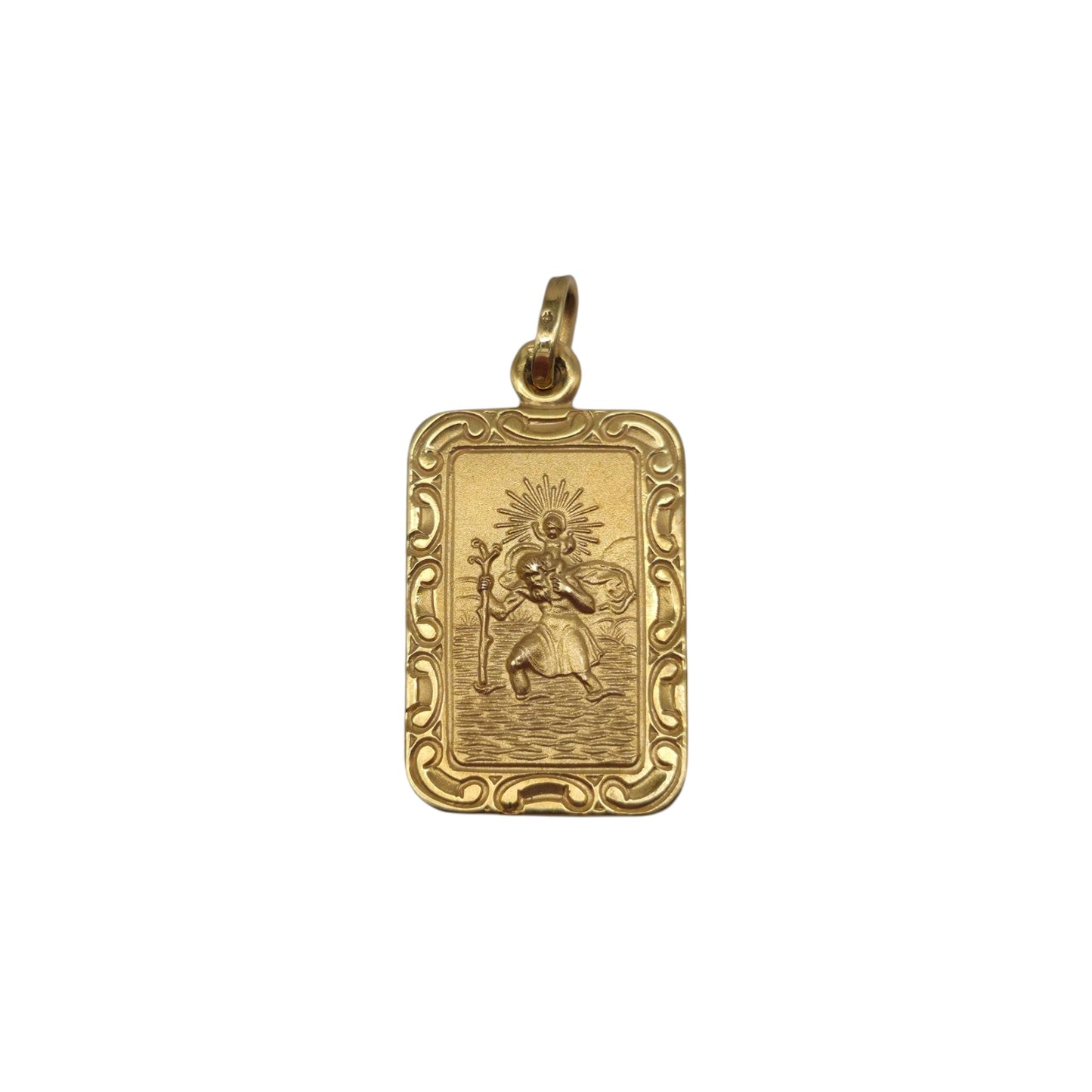 9ct 375 Yellow Gold St Christopher Pendant 1984 L 2.0 cm 2.0 g.