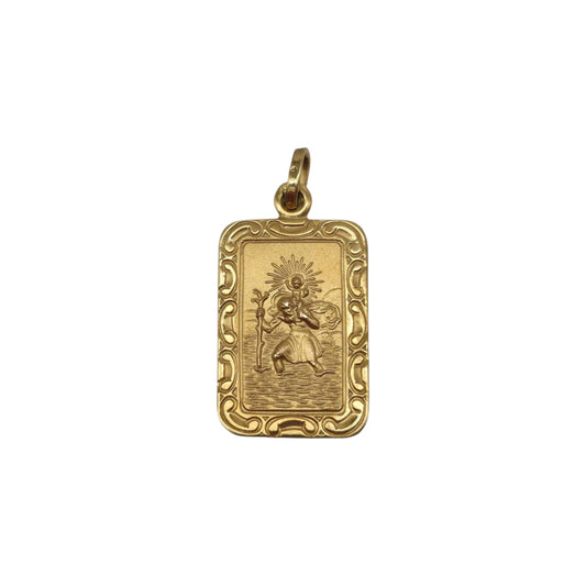 9ct 375 Yellow Gold St Christopher Pendant 1984 L 2.0 cm 2.0 g.