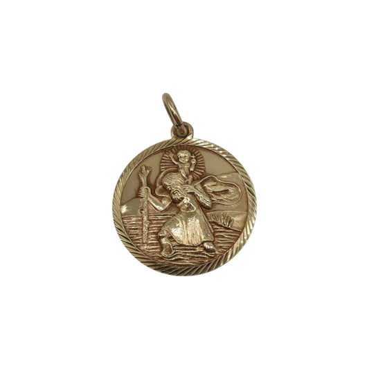 Large 9ct 375 Yellow Gold St Christopher Pendant 1988 L 2.2 cm 3.7 g.