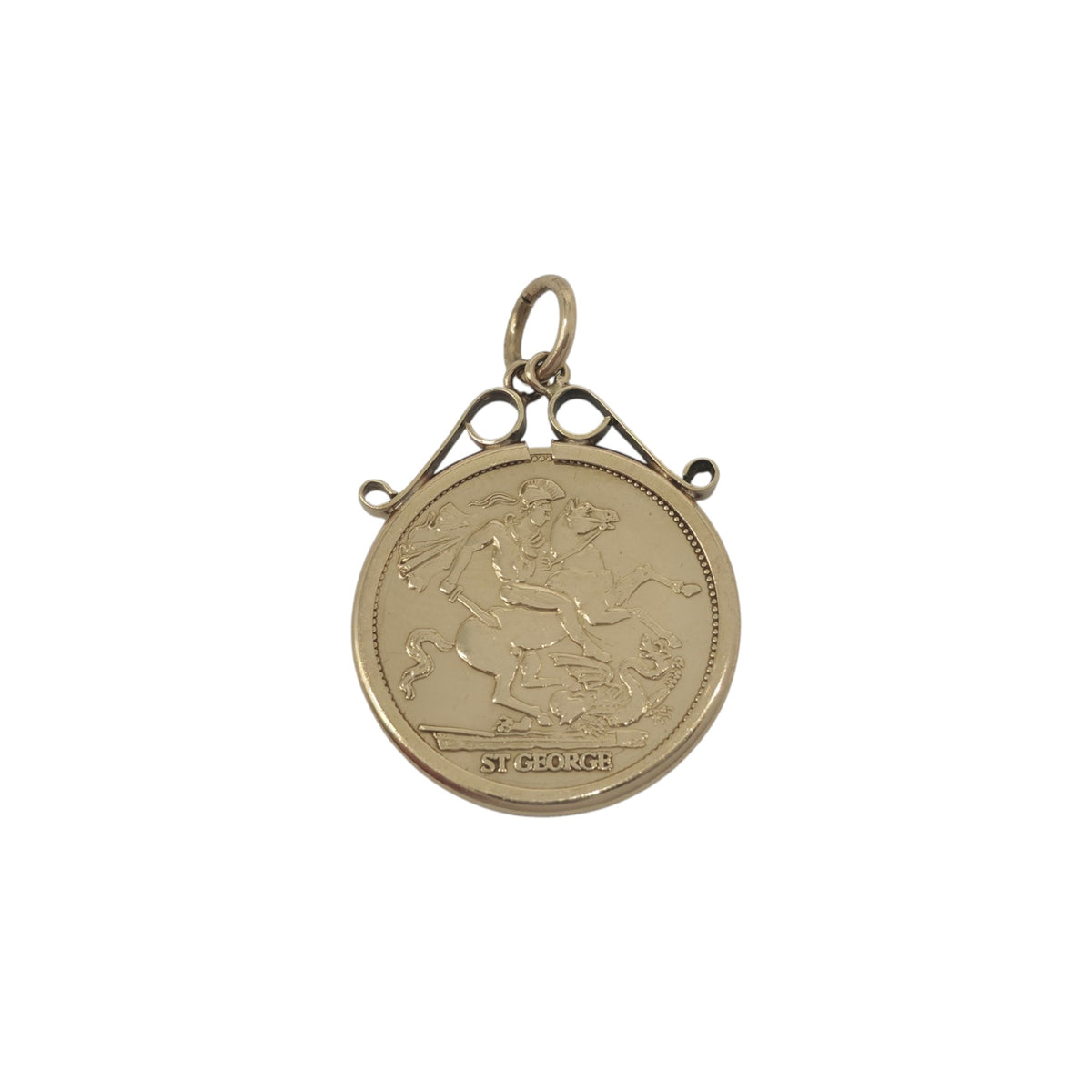 9ct 375 Yellow Gold St George Medallion Pendant 1992 L 2.3 cm 3.5 g.