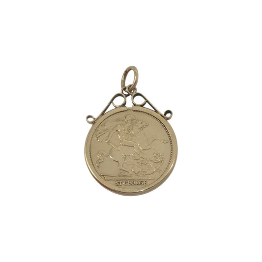 9ct 375 Yellow Gold St George Medallion Pendant 1992 L 2.3 cm 3.5 g.