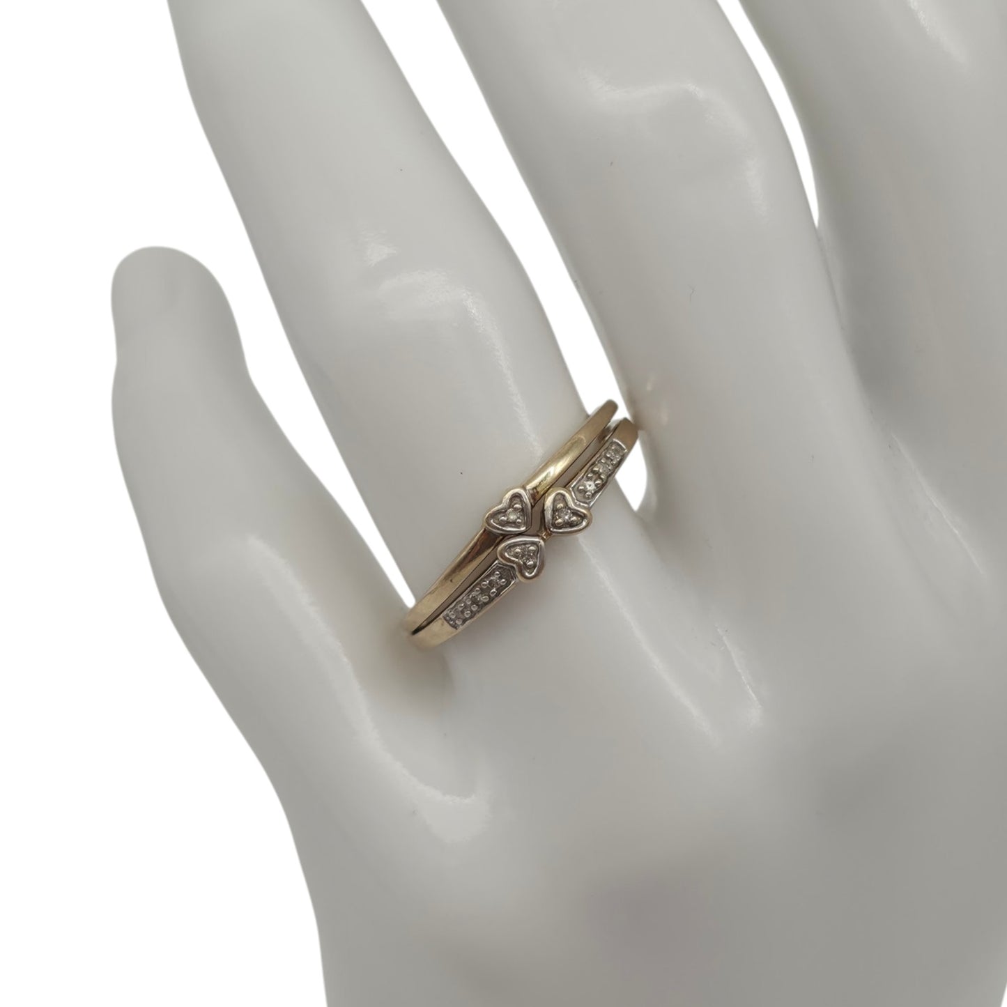9ct 375 Yellow Gold & Diamonds Pair Of Stackable Rings Size S 2.5 g.