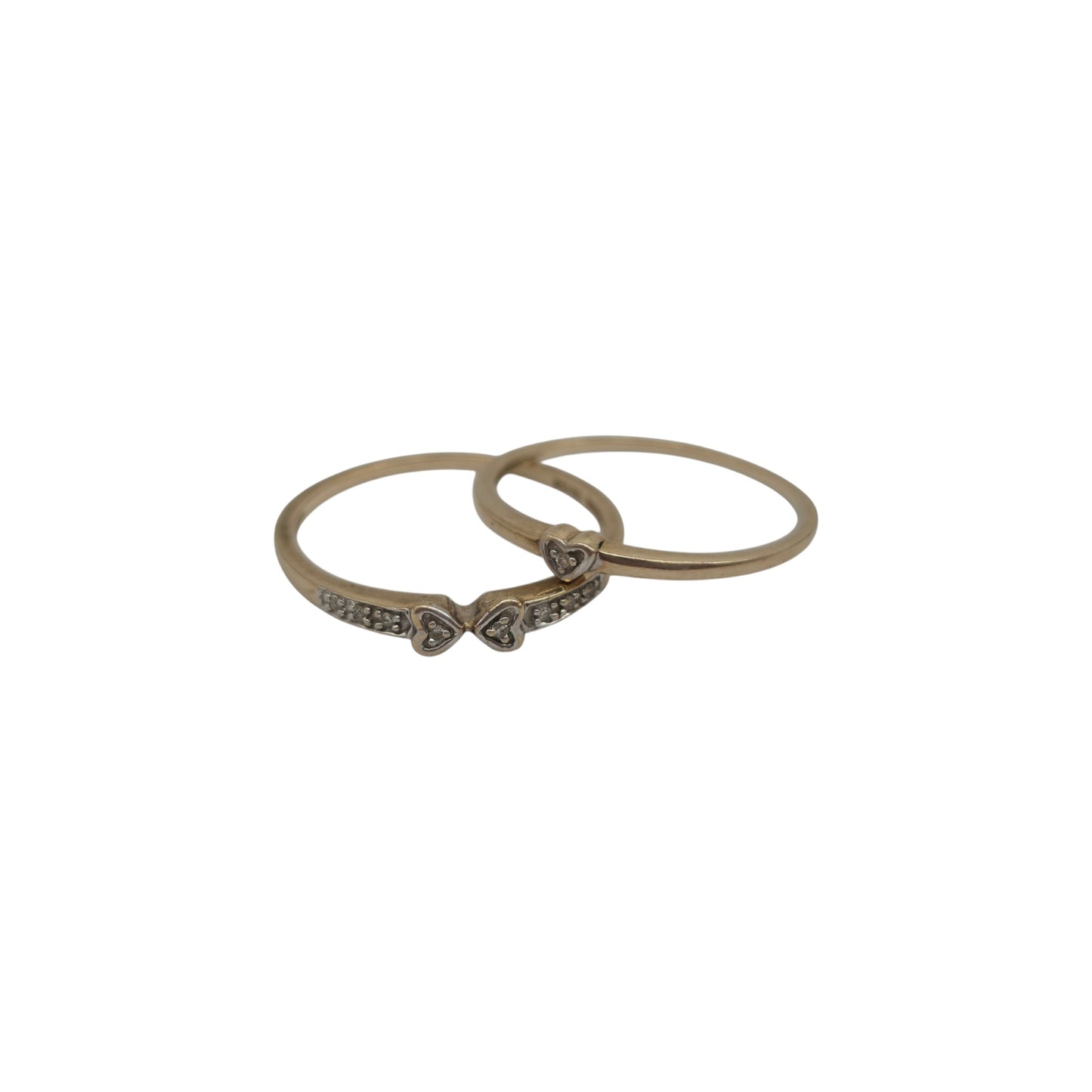 9ct 375 Yellow Gold & Diamonds Pair Of Stackable Rings Size S 2.5 g.