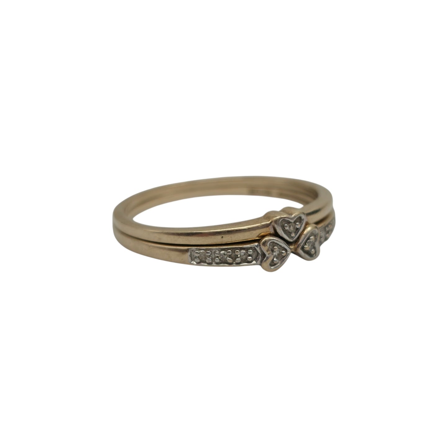 9ct 375 Yellow Gold & Diamonds Pair Of Stackable Rings Size S 2.5 g.