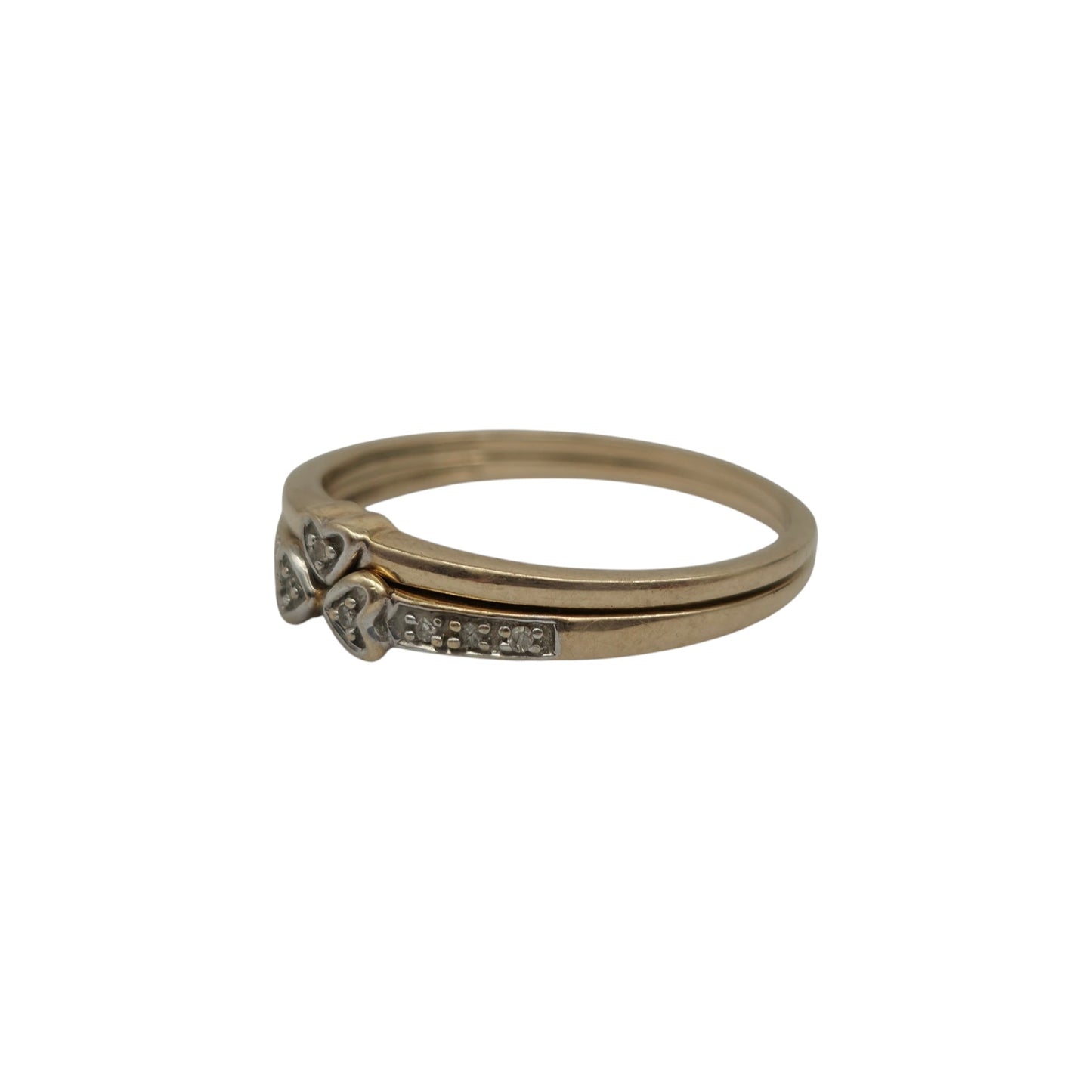 9ct 375 Yellow Gold & Diamonds Pair Of Stackable Rings Size S 2.5 g.