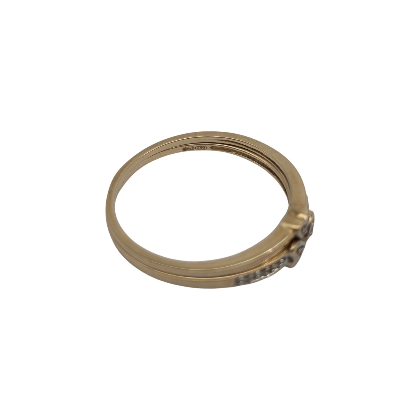 9ct 375 Yellow Gold & Diamonds Pair Of Stackable Rings Size S 2.5 g.