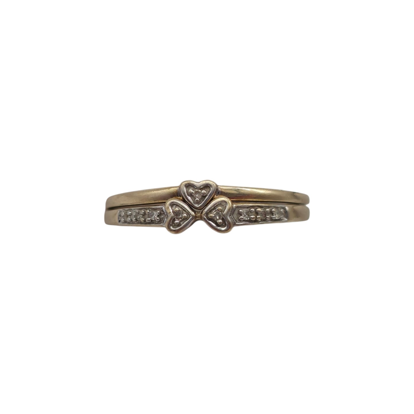 9ct 375 Yellow Gold & Diamonds Pair Of Stackable Rings Size S 2.5 g.