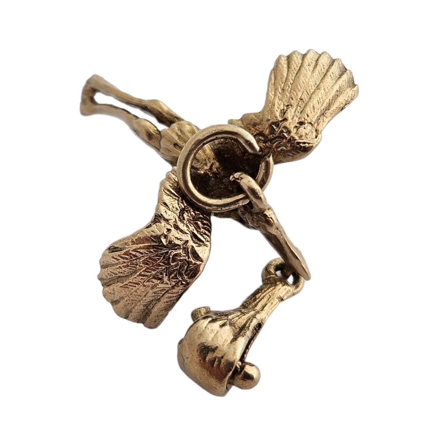 9ct 375 Yellow Gold Stork Bringing a Baby Articulated Charm L 2.1 cm 2.5 g