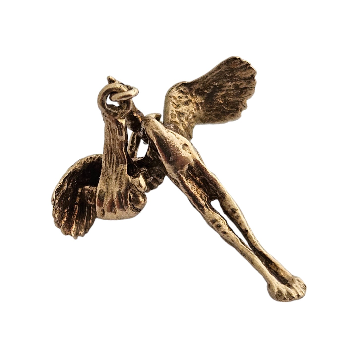 9ct 375 Yellow Gold Stork Bringing a Baby Articulated Charm L 2.1 cm 2.5 g